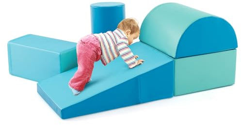 COSTWAY Set di 5 Blocchi con Diverse Forme e Colori, Giocattolo per Arrampicata e Strisciamento, Aiuta i Bambini a Crescere (Azzurro)