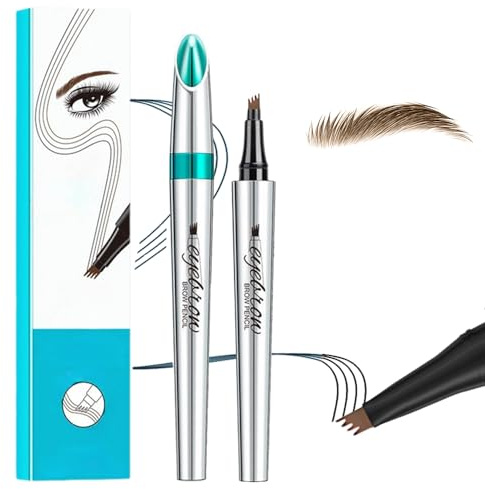 3D Magic Augenbrauenstift - Wasserfester Microblading-Tattoo-Stift Mit 4 Gabelspitzen, Präziser Make-up Augenbrauenstift (Hellbraun)