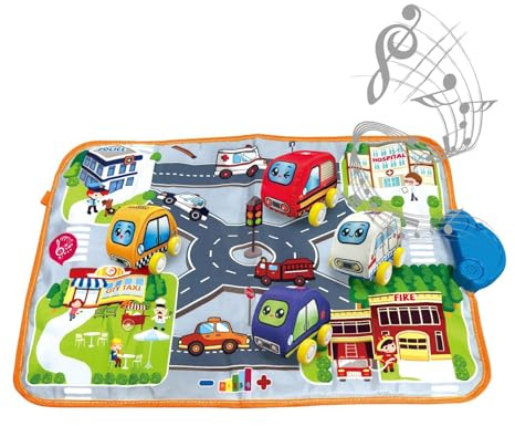 Tappeto per bambini Tappeto da classe, Tappeto da strada per bambini - Tappeto educativo per il traffico musicale per l'apprendimento precoce dei bambini,Coperte da strada alimentate a batteria Copert