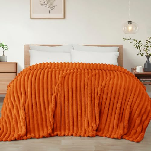 Exclusivo Mezcla Naranja Quemado Manta Sofá - Manta Franela para Cama, Manta Polar, Doble Cara Suave, Fácil Cuidado y Ultra Ligera, Todas Estaciones, 230x270 cm