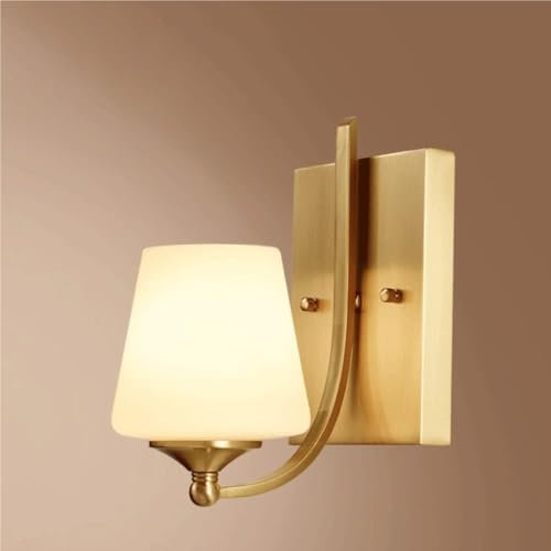 HTERWQEA Lámpara Pared un Solo Cabezal, Totalmente Cobre, con Base E26/E27 y Pantalla Vidrio Blanco lechoso. Luminaria Pared for Dormitorio, Estudio, balcón, Sala Estar, decoración.