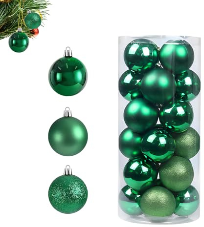 Green Baubles for Christmas Tree Decorations, 24 Pcs 3cm Green Shatterproof Christmas Baubles with Strings, green christmas tree baubles, Mini Xmas Ball Ornaments for Holiday, Wedding, Party