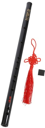 STOBAZA Flauta Tradicional de Bambú Negra para Adultos y Niños con Borlas, Portátil y Cómoda para Practicar, Hecha de Bambú y Plástico con Diseño Grabado Chino