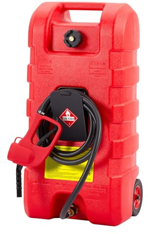 Jerrican d'Essence 57L Sécurisé - Bidon Carburant Portable avec Roues, Pompe Siphon 3m & Étanchéité Renforcée - Pour Voiture/Bateau/Quad (rouge) - Réservoir Mobile Anti-Fuite