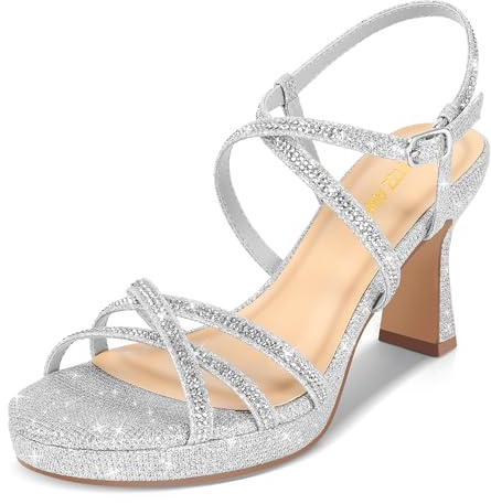 PIZZ ANNU Stellora Women's Platform Sandals Ladies Sparkly Diamente Wedding Shoes with Comfortable Strappy Chunky Heels for Prom, Bridal & Summer Parties