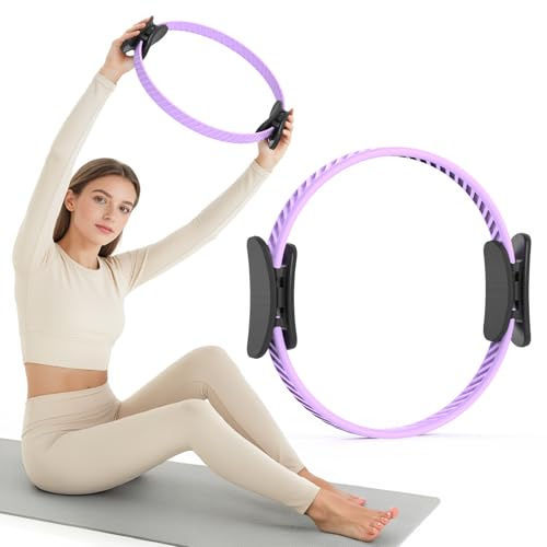 JKSHMYT Pilates Ring – 14.5 Home Magic Circle Resistance Ring, for Core Strength, Yoga, Pilates & Full-Body Workouts（Purple）