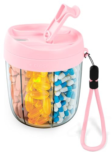 Fefod Tablettlåda 7 dagar morgon lunch kväll, rund pillerask med 7 stora separata & anti-förväxling, bred öppning, bärbar medicinlåda pillerask för mediciner, vitaminer, fiskolja etc