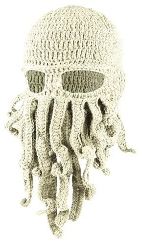 Funny Bonnet Tricoté Octopus Hommes Femmes Créatif Drôle Tentacule Poulpe Tricoté Chapeau Longue Barbe Bonnet Casquette Cagoule Halloween Costume Cosplay Masque Unisexe Bonnet Thermique Automne-Hiver