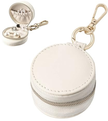 Innovess Mini Travel Jewellery Box with Keychains, Round Jewelry & Keychain Organizer, Keyring Jewellery Holder, Mini Key Chain Jewelry Case, Travel Ring Holder with Keychain, Round Design