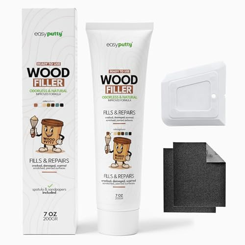 Stucco per Legno - Riempitivo per Mobili, Armadi in Legno, Pavimenti, Porte e Tavoli - Uso Interno ed Esterno + Include Carta Abrasiva & Spatola - 200 g (Rovere Scuro & Noce)