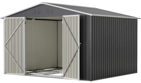 Gran cobertizo para herramientas, de metal, 300 x 252 x 191 cm, XXXL cobertizo de jardín con techo a dos aguas, resistente a la intemperie para herramientas, bicicletas y muebles de jardín, negro