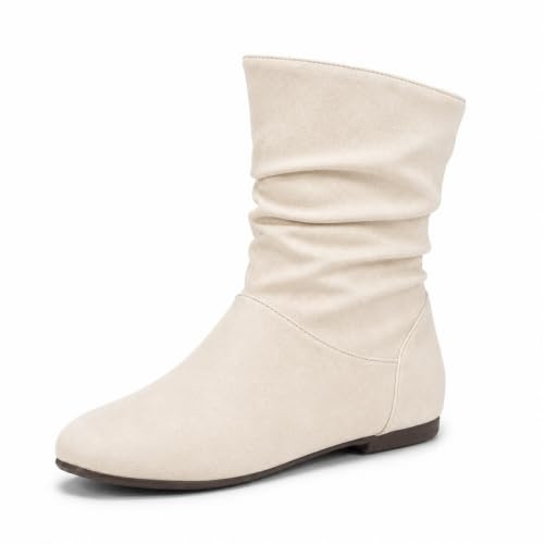 GemChve Bottines Slouch Femme à Bout Rond – Confortables Bottines Cheville Plates, Courtes Souples 36-43 EU