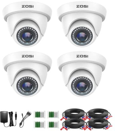 ZOSI 4 Pack 1080p HD-TVI Home Security Camera Outdoor Indoor 1920TVL, 80ft Night Vision, 90°View Angle, Weatherproof Outside Surveillance CCTV Dome Camera(White)