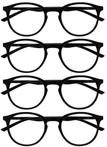 OPULIZE Met Lesebrille 4er Pack Schlank Runder Rahmen Federscharniere Kratzfest Schwarz Herren Damen RRRR60-1 +2.00