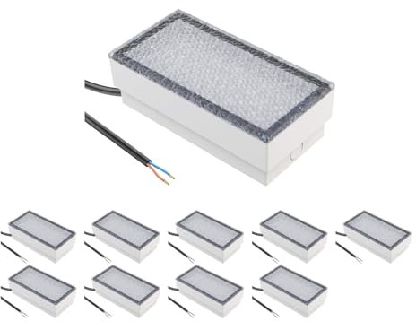 ledscom.de 10 Stück LED Pflasterstein Bodeneinbauleuchte CUS für außen, IP67, eckig, 20 x 10cm, 2,9 W, 228lm, kaltweiß