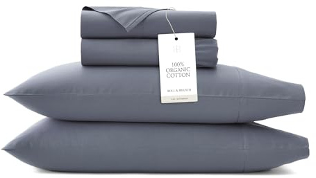 Boll & Branch Signature Hemmed Sheet Set - King, Mineral - Luxury 100% Organic Cotton - Includes 1 Flat, 1 Fitted, 2 Pillowcases - Buttery Soft