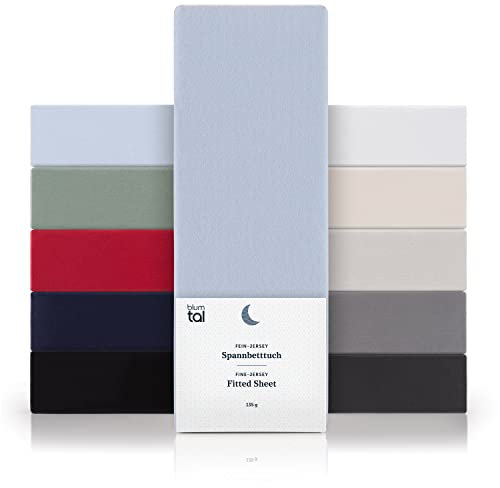 Blumtal® Basics Spannbettlaken 140x200cm Jersey im 2er Set - Spannbettlaken 140x200cm Baumwolle - OEKO-TEX zertifiziertes Bettlaken 140x200 Baumwolle - Spannleintuch 140x200 - Leintuch - Hellblau