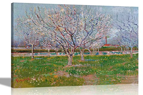 Artley Prints Orchard in Blossom Apricot Trees by Vincent Van Gogh Canvas Wall Art l Landscape Colourful Framed Pictures l Landscape Artwork 40 x 30cm (16 x 12 inches) A3