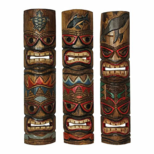 Zeckos Set of 3 Tiki Mask Wall Sculptures, Ocean Animal Totems, 24 Inch