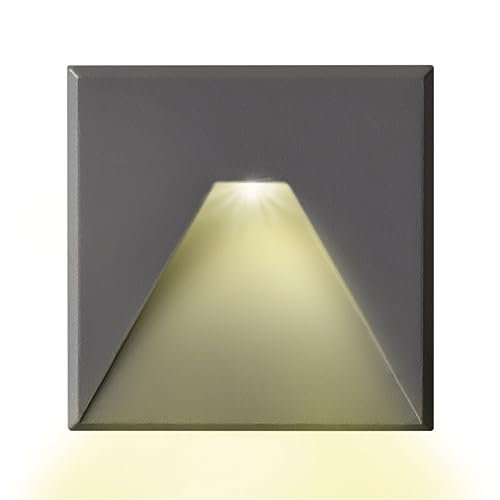 INNOVATE LED Einbaustrahler 24V DC Treppenbeleuchtung [ColorSwitch Wandleuchte Innen & LED Strahler Außen] Indirekte Beleuchtung Unterputzdose (Silber/Grau, Eckig - Auslass Kegel, Warmweiß 3000 K)