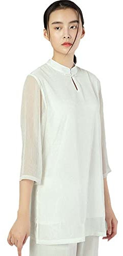 Tai Chi Uniform Damen Zen Meditationsanzug Baumwolle + Leinen Tai Chi Anzug Chinesischer Traditioneller Kampfsportanzug Dreiviertelärmel,CS