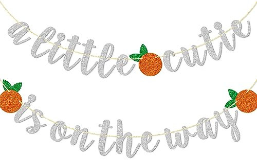 Qttier A Little Cutie Is On The Way Banner, Orange Baby Shower Decor