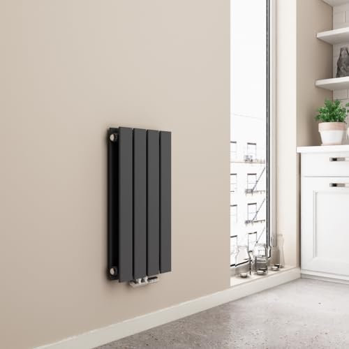EMKE Radiatore ad acqua calda 60x30 cm, Radiatore piatto a doppio strato con attacco centrale, Design montaggio verticale a parete, termoarredo verticale, Antracite