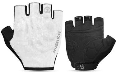 INBIKE Cycling Gloves - Shock-Absorbing Pad, Breathable, Anti-Slip Fingerless Gloves for Men & Women, White, Large