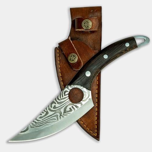 XE Coltello da Chef Coltello da Cucina Fatto a Mano in Acciaio Inossidabile con Fodero in Pelle Lama Con Codolo Completo Manico Ergonomico in Legno Wenge per Campeggio, Barbecue, Cucina, Carne