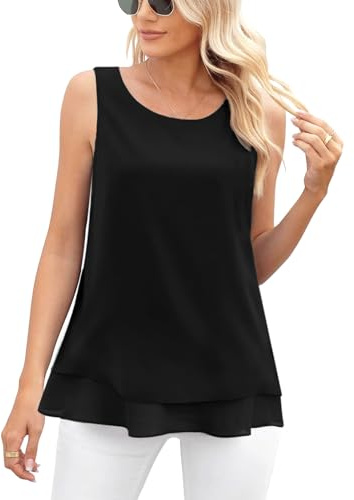 Zilams Débardeur D'été en Mousseline de Soie Femme Blouse sans Manches Élégance Camisole Chic Amples Hauts Casual Tank Tops