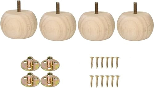 Set med 4 obehandlade bun-fötter möbelfötter 2 tum massivt kort hårdträ runda ottomansk bänk soffa ben skåp ottoman gör-det-själv trä möbelben