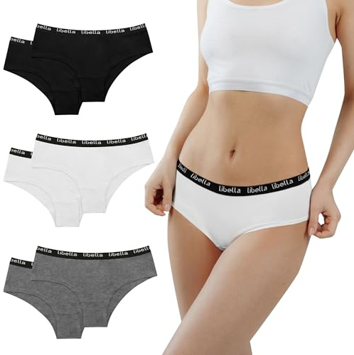 Desanlapi Mutande Ragazza Adolescenti in Cotone Morbidi Vita Media Slip Bambina Elasticizzato Intimo 12-14 Anni Pacco da 6 Nero Bianco Grigio M