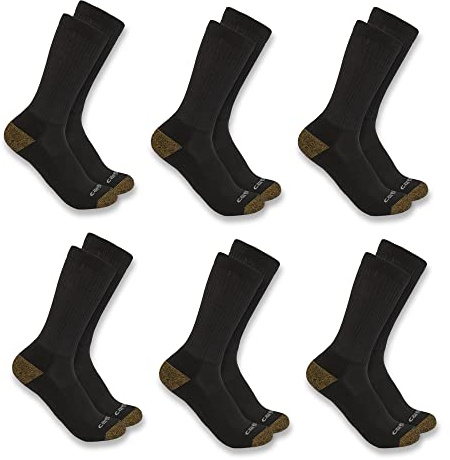 Carhartt Men's Midweight Synthetic Blend Crew Sock 6 Pack, Black, Large