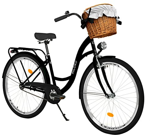 Balticuz OU Bicicletta comfort con cestino di vimini, bicicletta olandese da donna, bici da città, nero, 26 pollici, 1 marcia