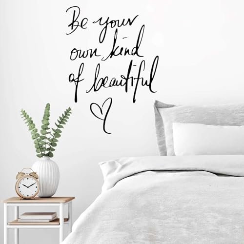 Be Your Own Kind of Beautiful Quotes Wall Sticker Vinyl Wall Decals, Inspirational Wall Art Home Decor Wallpaper, Wall Stickers for Bedrooms Living Room Office Bathroom Girl Home Decoration (Black)