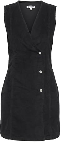 ONLY Short Cord Dress Pnt Onlglobals/L-Vestido Corto de Pana, Negro, XL Mujeres