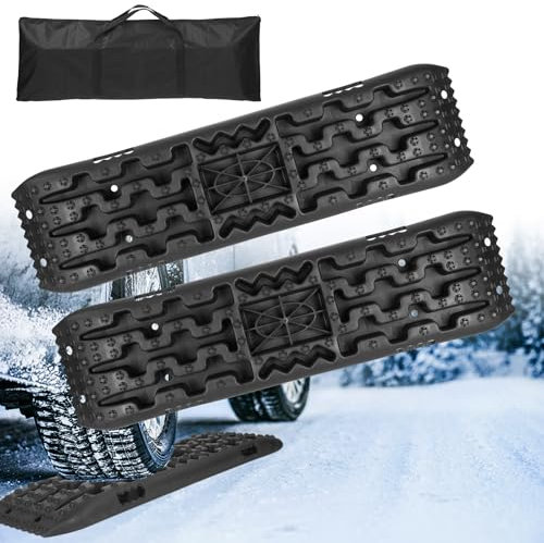 Vinteky 2 Stück Anfahrhilfe Sandbleche Offroad für Schlamm, Sand & Schnee, Recovery Board Offroad 10T Last, Reifenleiter für Wohnmobil PKW LKW Schwarz