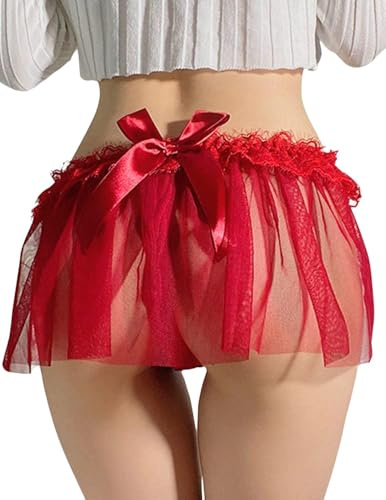 NewBull Tanga para mujer, braguitas sexy de encaje con abertura, tanga con lazo transparente de tul, cintura baja, estilo Babydoll, lencería transpirable, sensación Zero, calzoncillos para mujer
