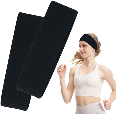 7.5cm Wide Headbands for Women Men,Headbands for Non Slip,2pcs Fashion Head Bands for Women's Hair,Soft Fabric Stretchy Hair Bands for Makeup Workout Yoga Running. (2XBlack, 8.6X2.9inches)