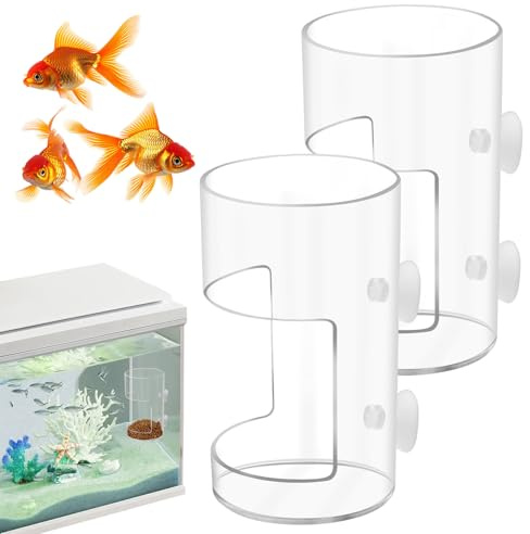 2 mangiatoie per pesci d'acquario con ventosa, divisore per serbatoi per acquari, accessori rotondi per tartarughe e gamberetti