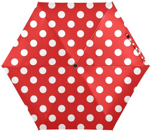 Kompakter Regenschirm, kompakte Größe für Damen, Rucksäcke/Handtaschen, Reiseschirme für Sonne, Rot mit Punkten
