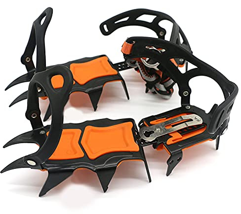 Crampones de Hielo con 12 Clavos, Tacos de Tracción para Nieve para Escalada, Senderismo y Esquí. Puntas de Agarre para Botas de Invierno. Longitud Ajustable para Calzado (CN