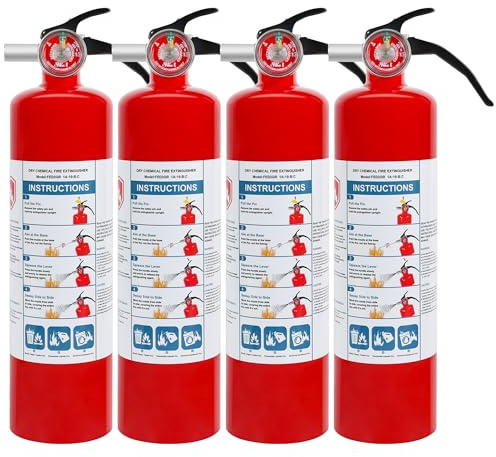 4 Pack ABC Dry Chemical Fire Extinguishers, 2.5 lb 1A:10B:C Rating for Home, Car, Boat, Quick Release Handle, Compact & Portable Dry Powder Extinguisher