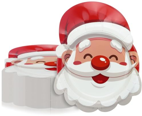 APUXXJUPA Christmas Plates, 60 Pcs Santa Paper Plates for Merry Christmas Decorations Xmas Winter Holiday Party Supplies