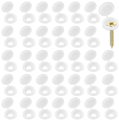 YELARXI Screw Snap Covers, Plastic Hinged Screw Cover Caps Shutter Screws Fold Snap Washer- Fitting for (Windows - Railings - Home Furniture - Cabinets) 5 mm & 200 Pack & White