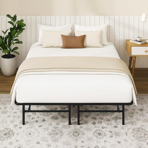 FurniEdge Queen Folding Platform Bed Frame, Heavy Duty Steel Construction with 14 Storage, Tool-Free Assembly, No Box Spring Required