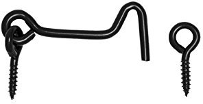 DMX - Sturmhaken Schwarz mit Öse - Türhaken - Riegelschloss - Kabinenhaken - Fensterläden - Metallhaken - Verriegelung - Gartentor Holz, Türriegel, Türen, 2 Stück - ZHK - 60 mm