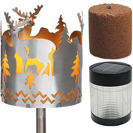 Novaliv Gartenfackel Hirsch Feuerschale Metall mit Stiel Brennmittel Solarlampe LED