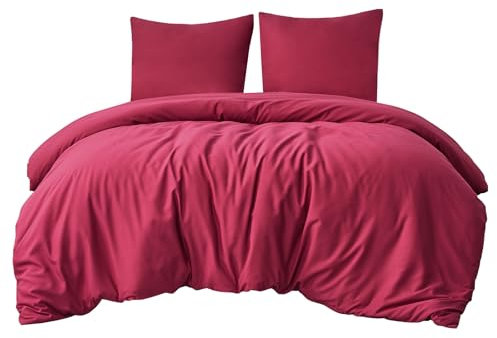 Aisbo Bettwäsche 200x200 3teilig Rot - Mikrofaser Bettwäsche-Sets mit Reißverschluss, ÖKO-TEX Bettbezug 200x200cm 3tlg mit Kissenbezug 80x80 cm, Weich und Bügelfrei