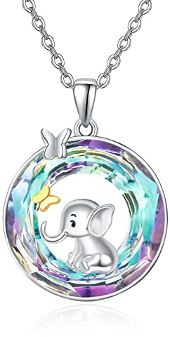 TANGPOET Collar de elefante de plata de ley 925 con colgante de animales de cristal, regalo de elefante, joyería para mujer, novia, esposa, damas y niñas